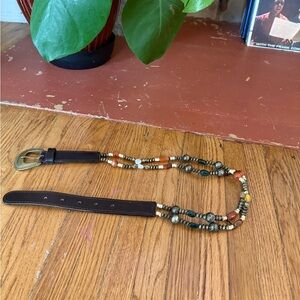 Vintage Brown Leather Beaded Belt